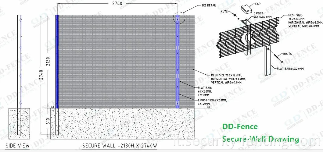 BS1722-14 Green Black Security 358 Anti Climb Fence Weld Wire Mesh per la sottostazione di energia di energia industriale Telecom
